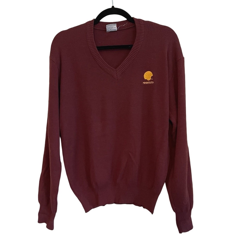 Vtg Champion Minnesota Gophers Maroon V-Neck‎ Pullover Sweater Men's Lg Football